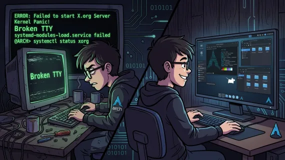 De TTYs quebrados a um desktop XFCE4 funcional no Arch Linux: análise de causa raiz