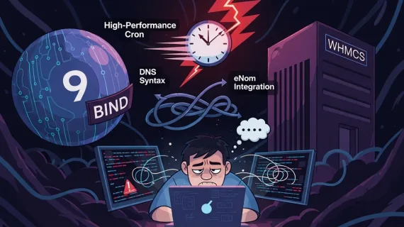 BIND9 + WHMCS troubleshooting: DNS syntax, high-performance cron, and eNom integration