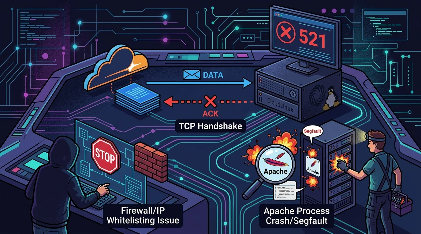 Dissecting a Cloudflare error 521 on CloudLinux: from TCP handshakes to Apache segfaults