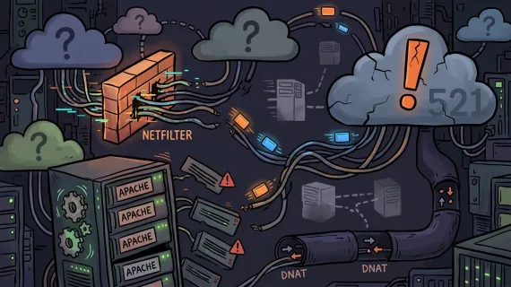 Dissecando o erro 521 da Cloudflare: autópsia de netfilter, DNAT e configuration drift no Apache