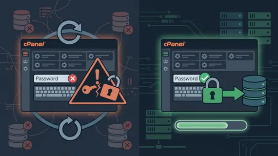 How to fix er_password_no_match and MySQL error loops in cPanel