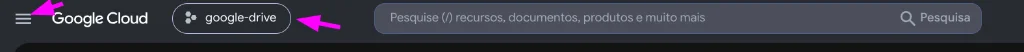 Figure 5: Verifying active project google-drive and opening the main navigation menu