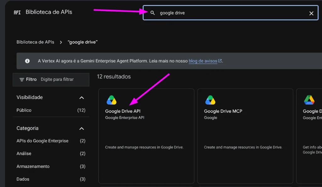 Figure 7: Searching for Google Drive API in the GCP API Library