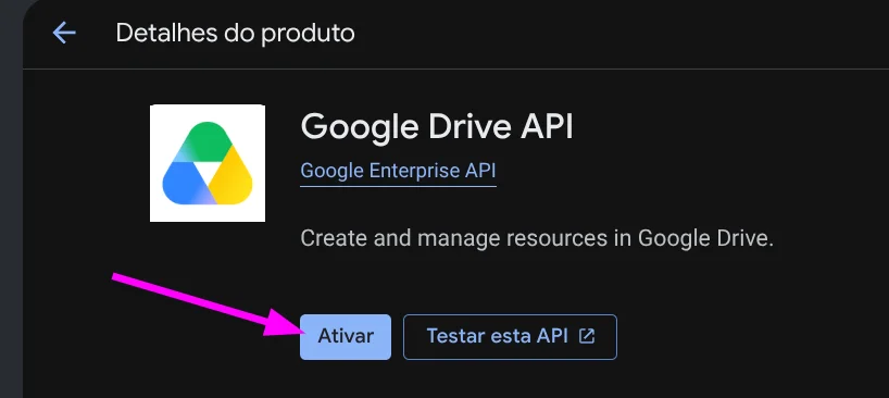Figure 8: Enabling Google Drive API by clicking the Enable button