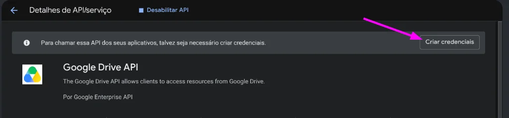 Figure 9: Clicking Create credentials on the activated API dashboard banner