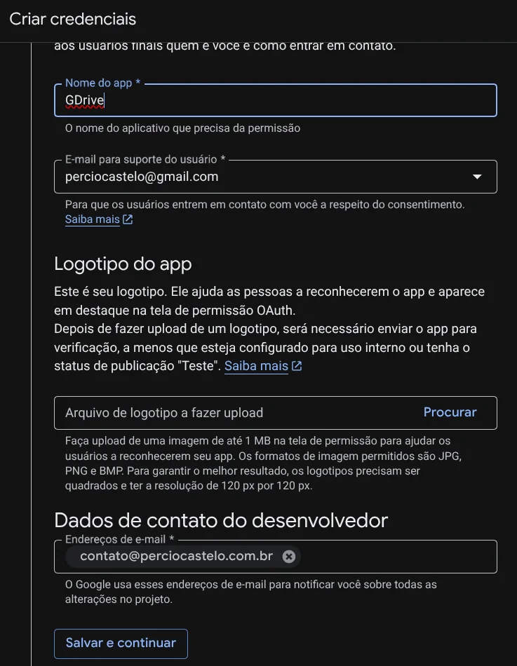 Figure 11: Filling OAuth consent screen fields with logo left blank to bypass verification