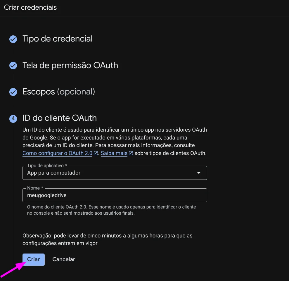 Figure 15: Confirming Desktop app creation by clicking the Create button