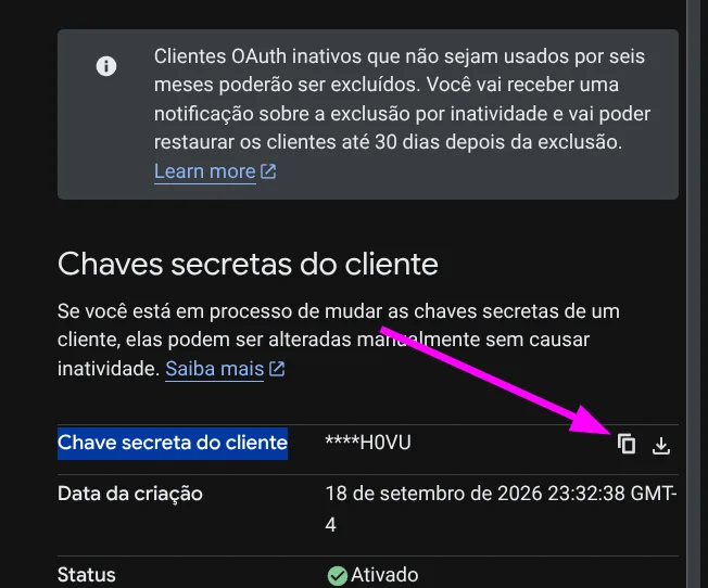 Figure 18: Locating and copying the Client secret string