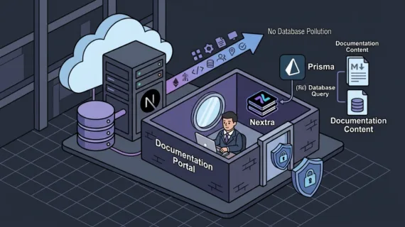 Isolated technical documentation portal in a next.js SaaS: nextra, prisma, and auth middleware without database pollution