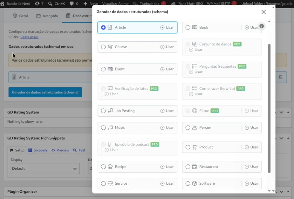 Rank Math native visual structured data schema generator